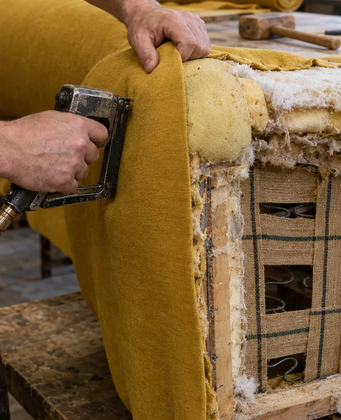 Sofa frame being re-upholstered